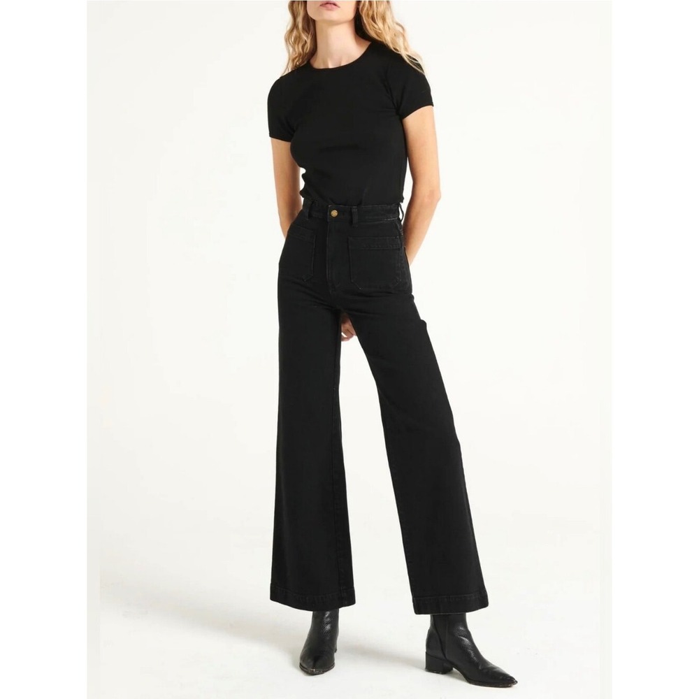 Rolla's Sailor High Rise Wide Leg Jeans Black Patch Pockets 70s - 25